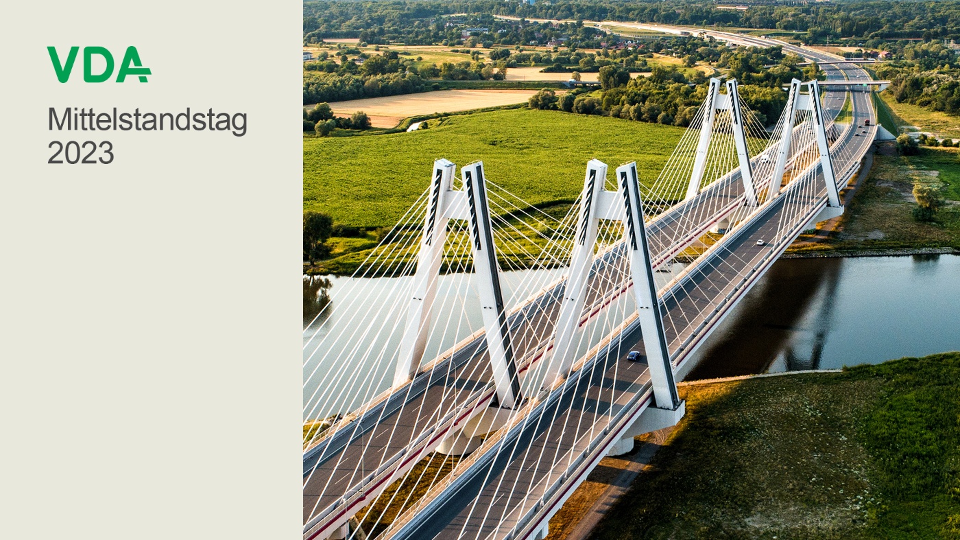 Header VDA Mittelstandstag 2023. Rechts eine Brücke über einen Fluss