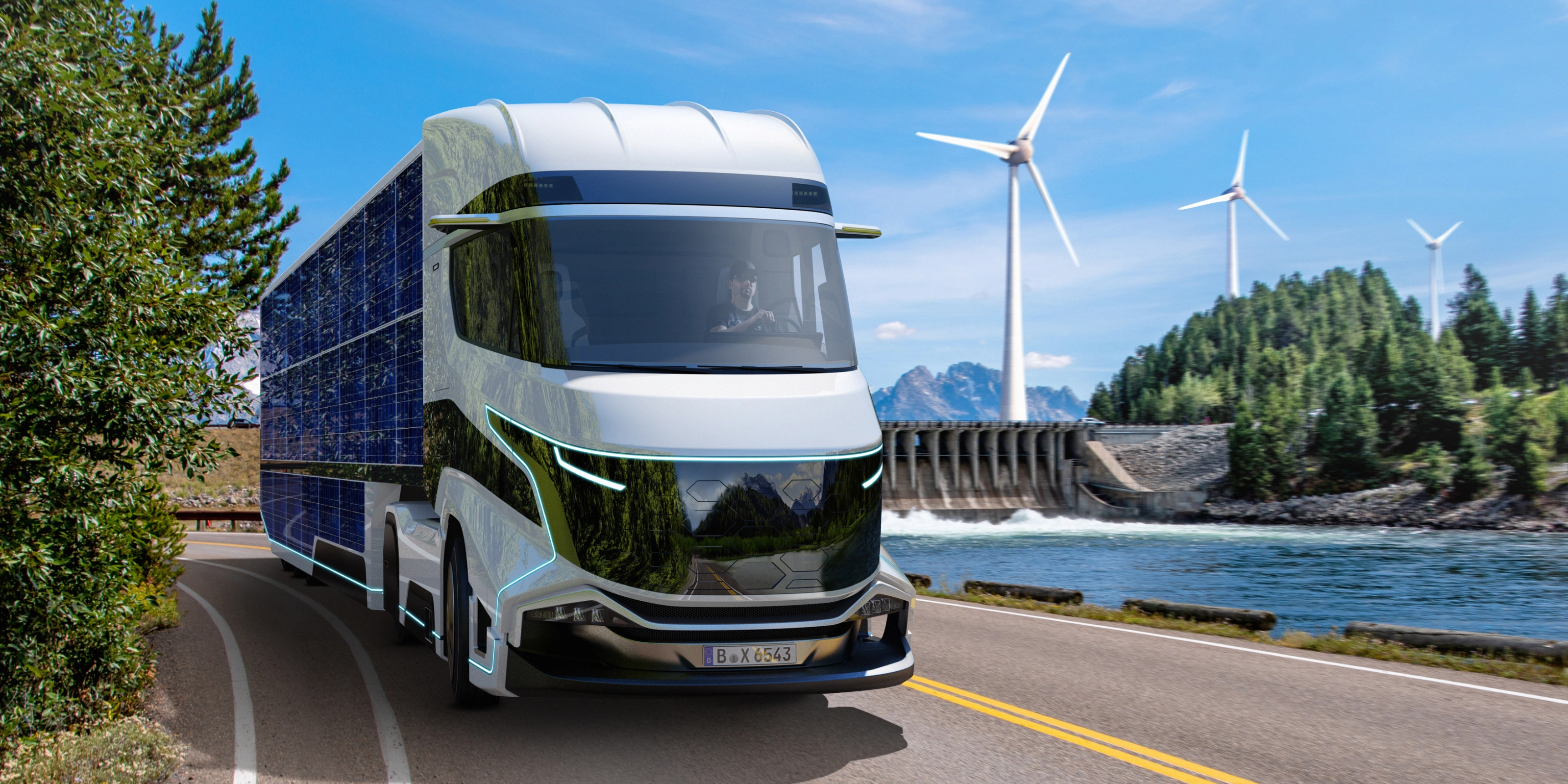 Lkw auf der Straße mit Landschaft