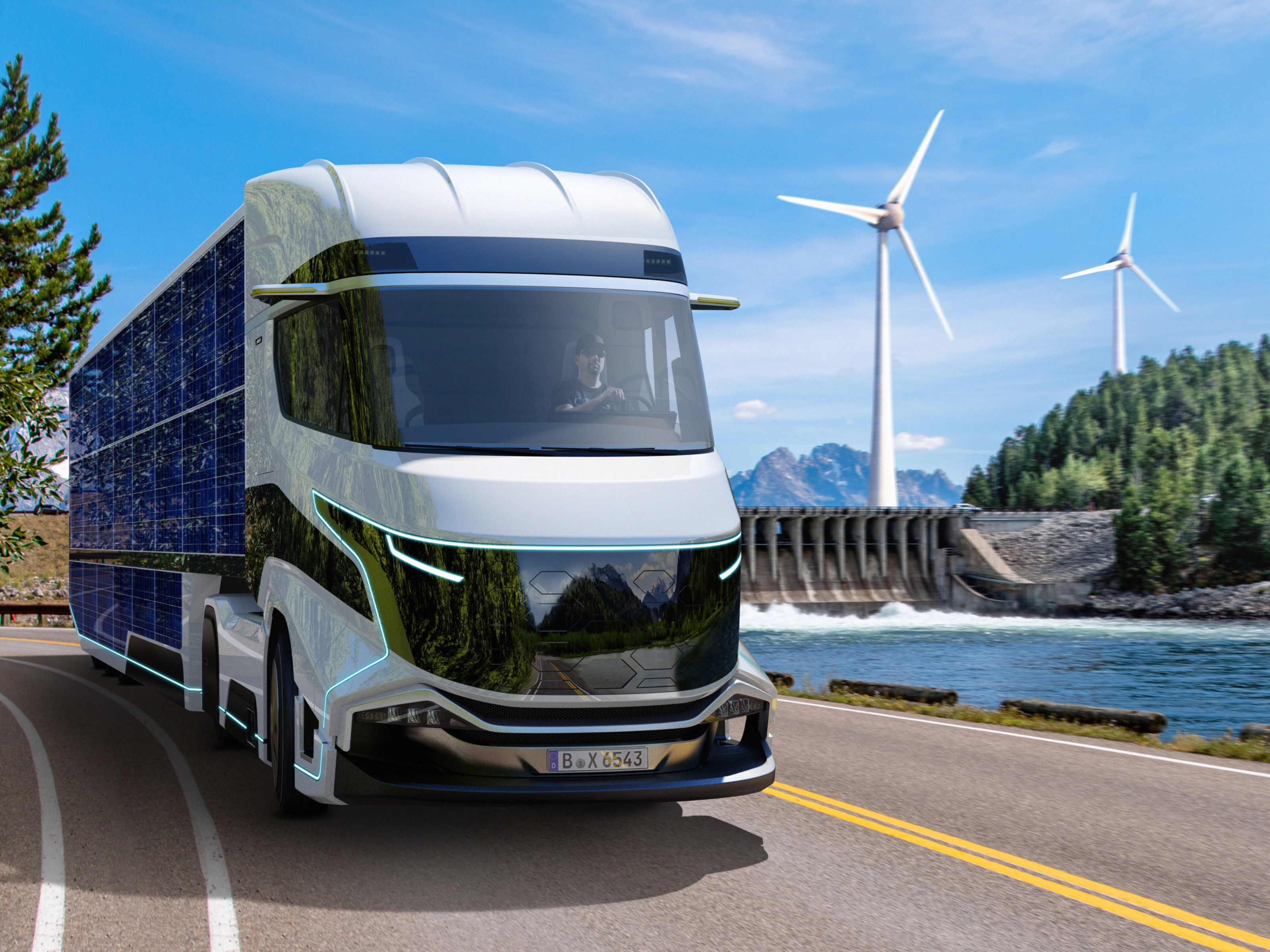 Lkw auf der Straße mit Landschaft