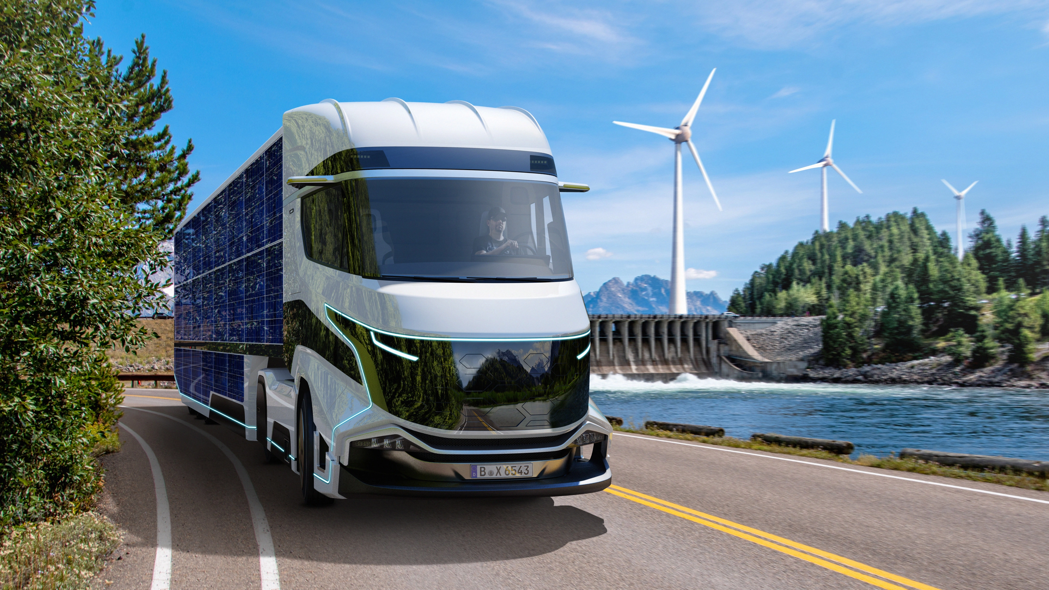 Lkw auf der Straße mit Landschaft